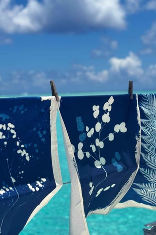 Torchon en coton biologique Cyanotype - Bleu