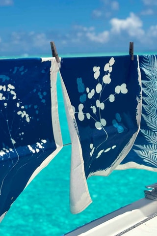 Torchon en coton biologique Cyanotype - Bleu