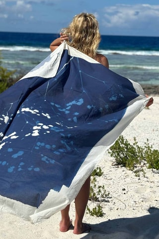 Paréo en coton biologique Cyanotype - Bleu