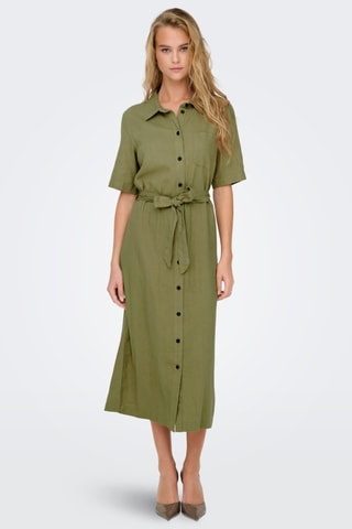 Robe chemise en lin - Vert olive