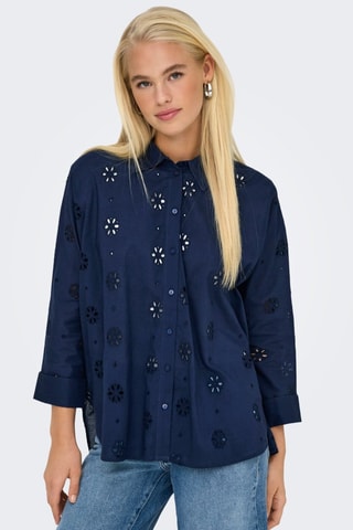 Chemisier en broderie anglaise - Bleu marine