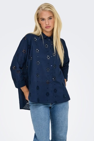 Chemisier en broderie anglaise - Bleu marine