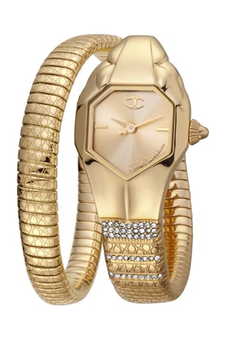 Stalen Quartz Horloge met Tsjechische Kristallen - Goudkleurig