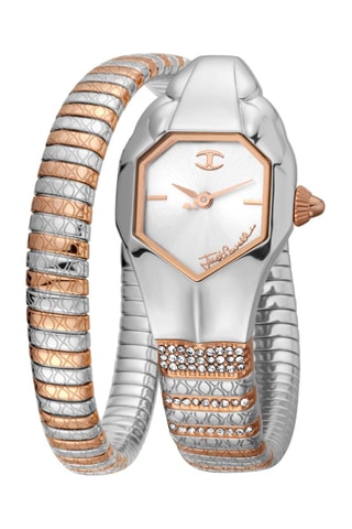 Stalen Quartz Horloge met Tsjechische Kristallen - Zilverkleurig en Roségoudkleurig