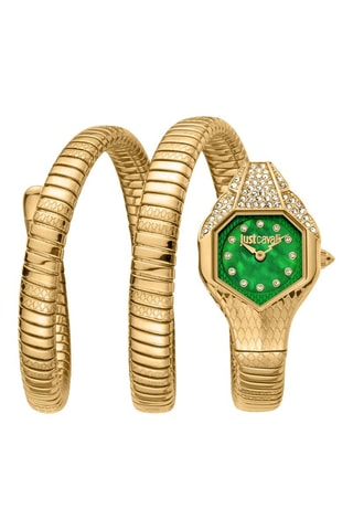 Stalen Quartz Horloge met Tsjechische Kristallen - Goudkleurig en Groen 