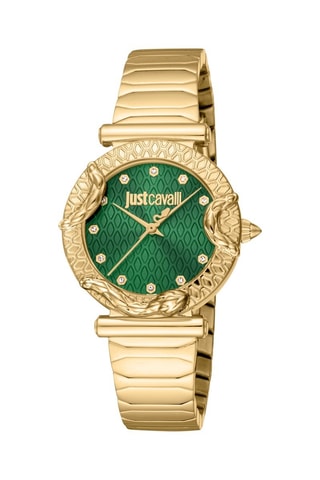 Stalen Quartz Horloge met Tsjechische Kristallen - Goudkleurig en Groen