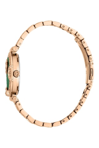 Stalen Quartz Horloge met Tsjechische Kristallen - Roségoudkleurig en Groen 