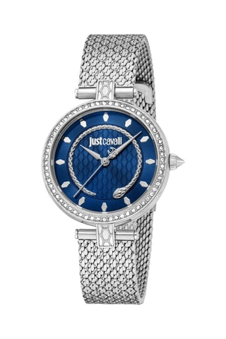 Stalen Quartz Horloge met Tsjechische Kristallen - Zilverkleurig en Marineblauw 