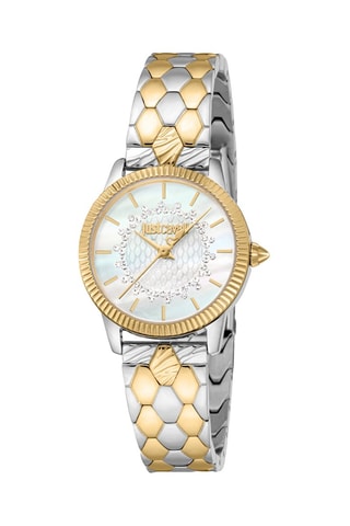 Stalen Quartz Horloge met Tsjechische Kristallen - Goudkleurig en Zilverkleurig