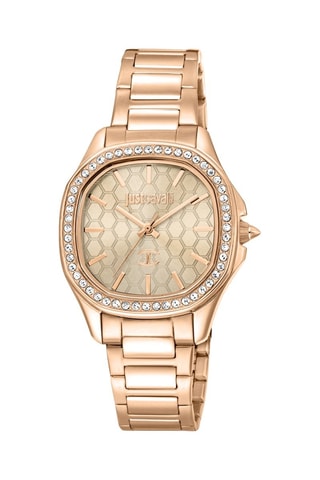 Stalen Quartz Horloge met Tsjechische Kristallen - Roségoudkleurig