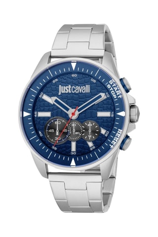 Relógio de quartzo em aço - Cronógrafo - Prateado e azul-escuro