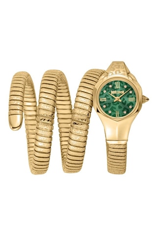 Stalen Quartz Horloge met Tsjechische Kristallen - Goudkleurig en Lichtgroen