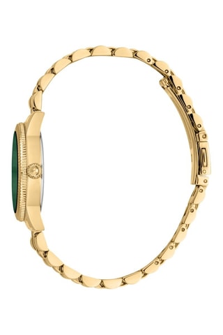 Stalen Quartz Horloge met Tsjechische Kristallen - Goudkleurig en Groen