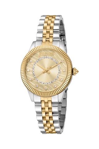 Stalen Quartz Horloge met Tsjechische Kristallen - Goudkleurig en Zilverkleurig