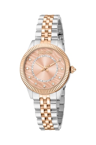 Stalen Quartz Horloge met Tsjechische Kristallen - Roségoudkleurig en Wit