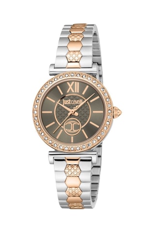 Stalen Quartz Horloge met Tsjechische Kristallen - Roségoudkleurig en Wit