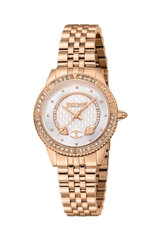 Relógio de quartzo em aço e cristais checos - Dourado-rosa e branco