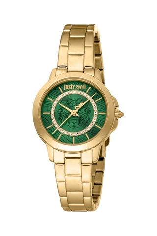 Stalen Quartz Horloge met Tsjechische Kristallen - Goudkleurig en Groen