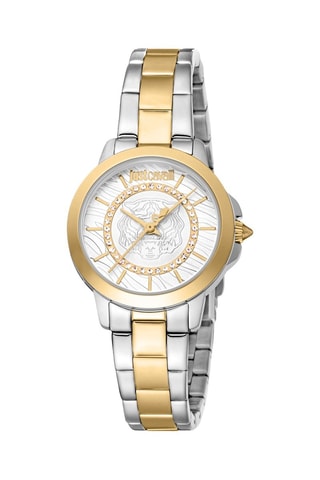 Stalen Quartz Horloge met Tsjechische Kristallen - Goudkleurig en Zilverkleurig