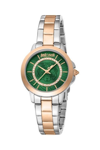 Stalen Quartz Horloge met Tsjechische Kristallen - Zilverkleurig en Roségoudkleurig