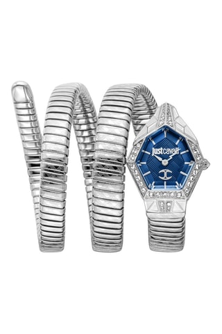 Stalen Quartz Horloge met Tsjechische Kristallen - Zilverkleurig en Blauw 