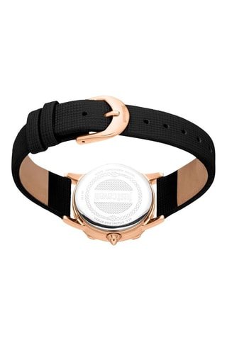 Leren Quartz Horloge met Tsjechische Kristallen - Zwart en Roségoudkleurig