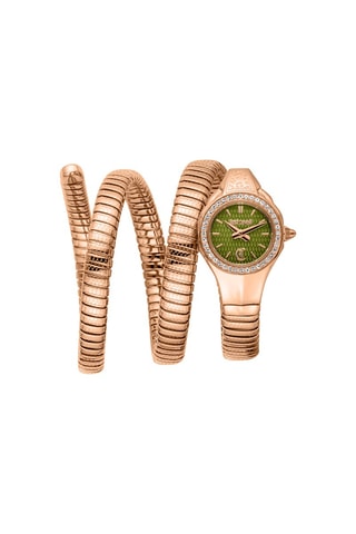 Stalen Quartz Horloge met Tsjechische Kristallen Vita - Roségoudkleurig en Groen