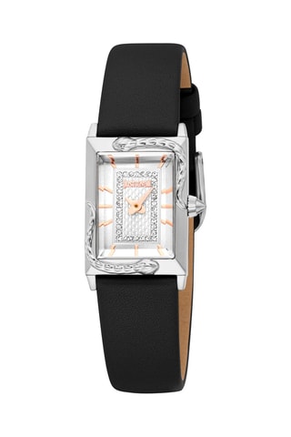 Leren Quartz Horloge met Tsjechische Kristallen Dolcezza - Zwart en Zilverkleurig