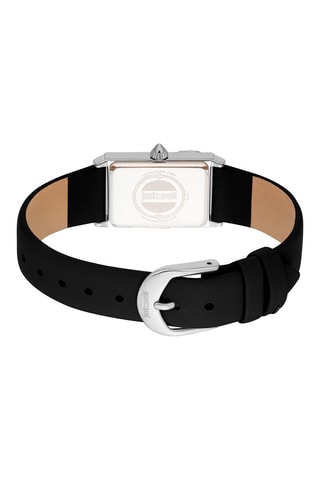 Leren Quartz Horloge met Tsjechische Kristallen Dolcezza - Zwart en Zilverkleurig