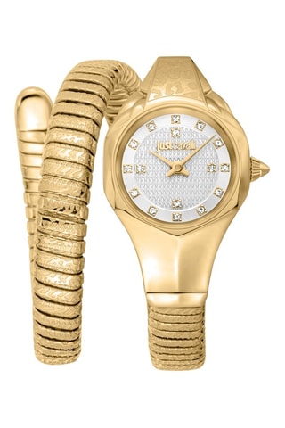 Stalen Quartz Horloge met Tsjechische Kristallen - Goudkleurig en Wit