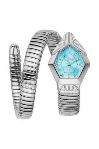 Stalen Quartz Horloge met Tsjechische Kristallen Gemma - Zilverkleurig en Lichtblauw