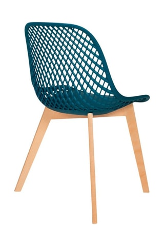 4 chaises Maelle - Bleu canard et naturel - Pieds en hêtre