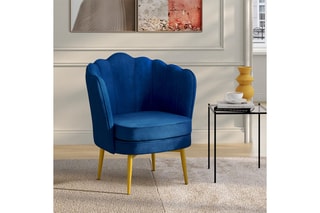 Fauteuil Arielle - Bleu et doré - Velours