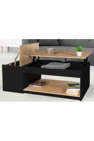 Table basse relevable Elina - Noir et imitation bois - 110 x 45 x 60 cm