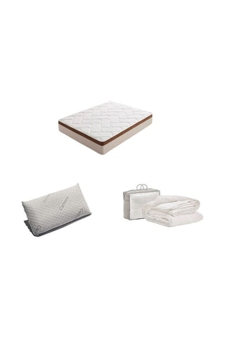 Ensemble matelas mousse haute densité Bio Confort, 1 ou 2 oreillers Natur Care et couette 4 saisons - Epaisseur 25 cm