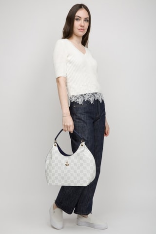 Sac porté épaule - Ecru et bleu marine