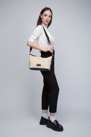 Schoudertas Beige en Marineblauw