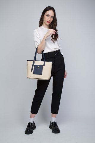 Cabas Beige et bleu marine