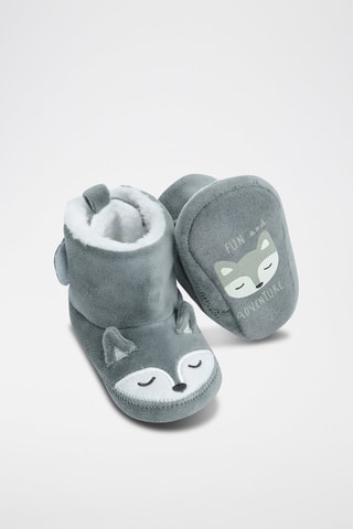 Chaussons fourrés à oreilles - Gris clair