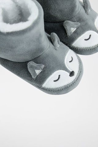 Chaussons fourrés à oreilles - Gris clair