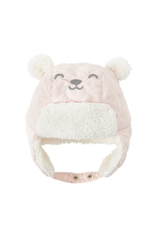 Bonnet aviateur à oreilles - Rose et écru