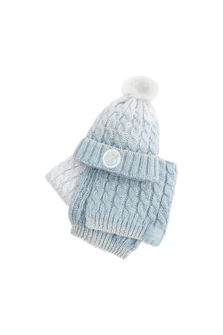 Bonnet à pompon et écharpe La Reine des Neiges - Ciel