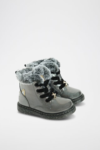 Bottines fourrées vernies - Gris foncé