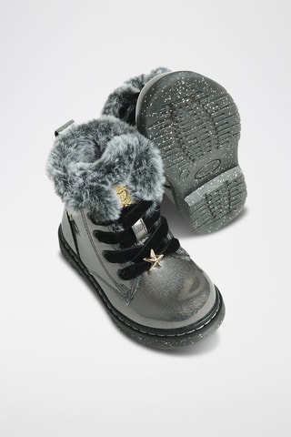 Bottines fourrées vernies - Gris foncé