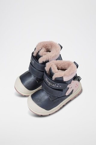 Bottines fourrées Bleu marine et rose poudré