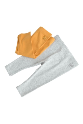 2 pantalons - Gris chiné et moutarde