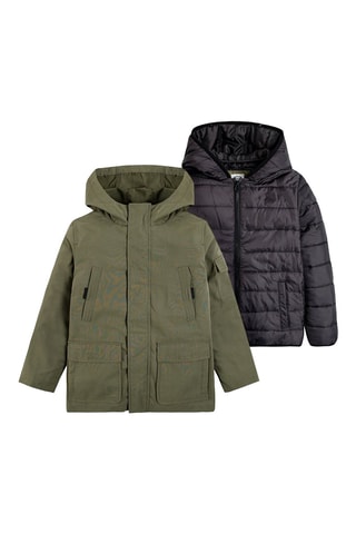 Veste et doudoune à capuche - Kaki et noir