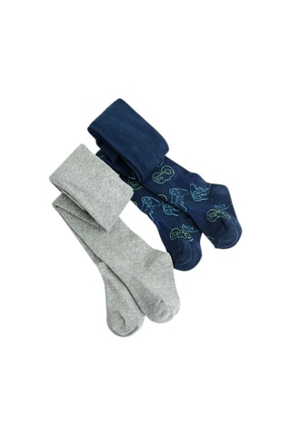 2 collants - Gris chiné et bleu marine