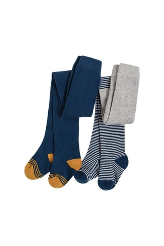 2 collants Bleu marine et gris chiné