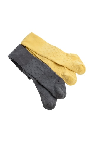 2 collants Gris foncé et moutarde